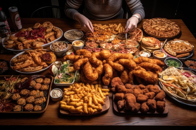 Tempting table of varied food to go generative IA