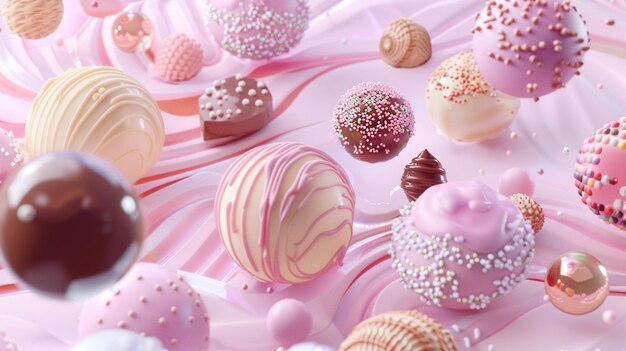 Tempting textures of truffles sweet delights with pastel hues and whimsical swirls