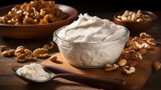 Temptingly delicious cream cheese with cashews and nuts Cheese paste Generative AI