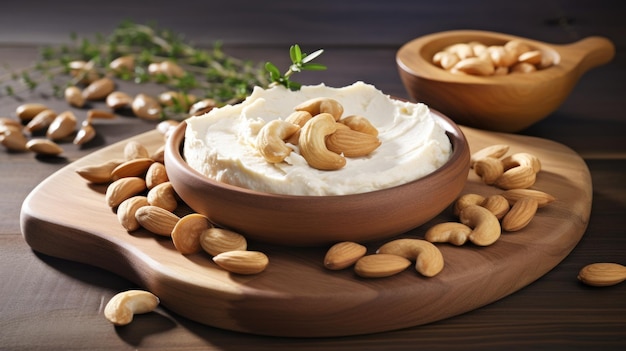 Temptingly delicious cream cheese with cashews and nuts Cheese paste Generative AI