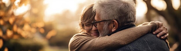 Photo tender embrace adult hugging father