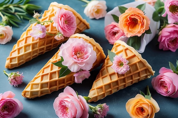 Tender flowers in waffle cones