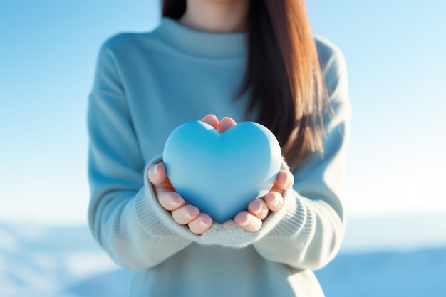 Tender Gesture Woman Holds Heart Shape in Hand