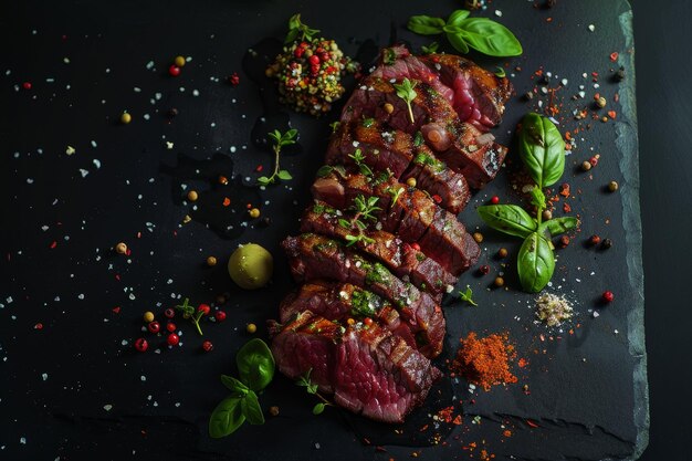 Tender Grilled Beef Steak in Top View Shot