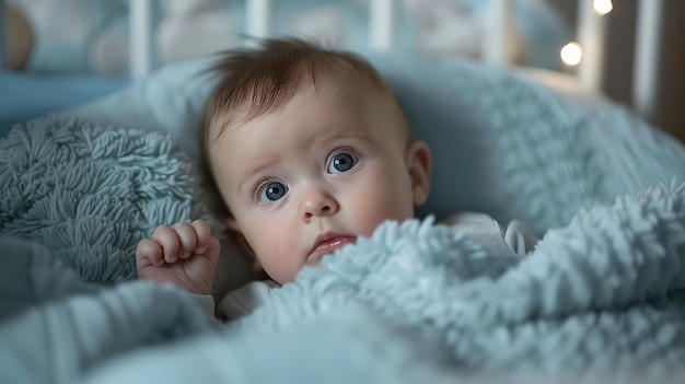 Tender Moment Worried Baby in Cozy Crib