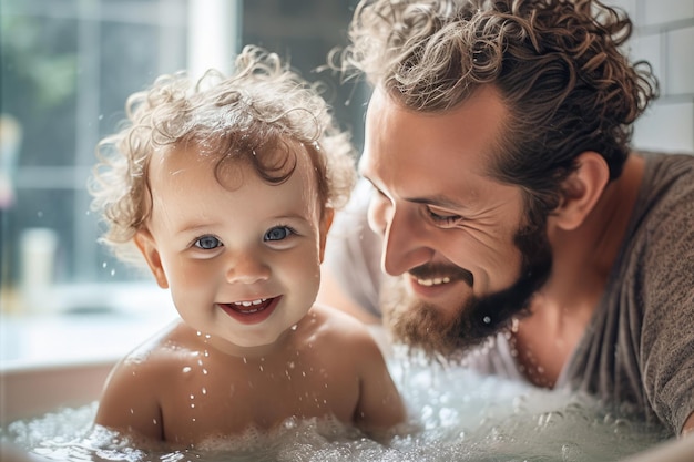 Tender moments in the bath Father's love and care Generative AI