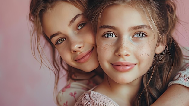 Tender MotherDaughter Embrace Against Lilac Background