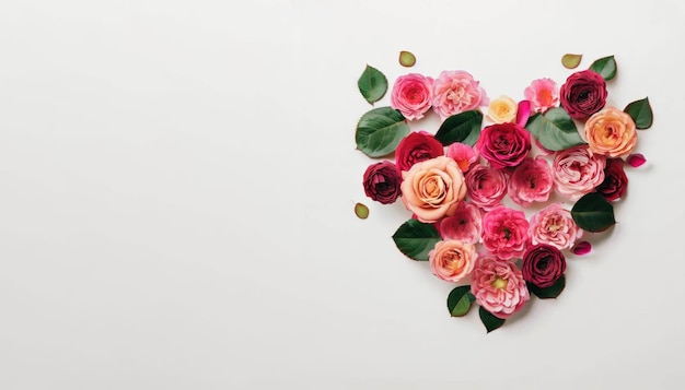 Tender Roses Formed Heart on White Background Generative AI