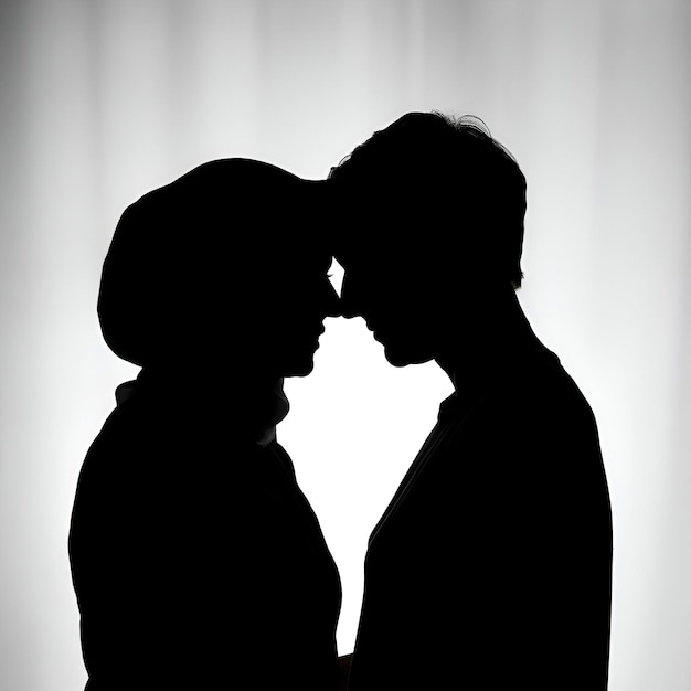 Tender Silhouette Photograph Two Figures in Profile Sharing an Intimate Moment