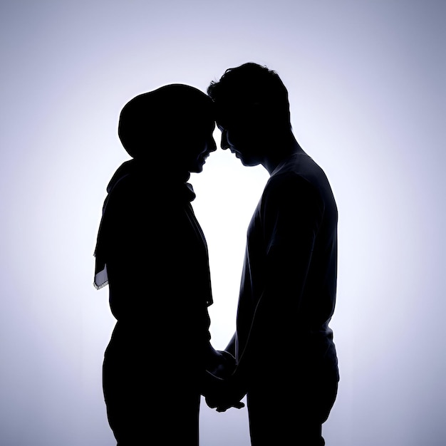 Tender Silhouette Photograph Two Figures in Profile Sharing an Intimate Moment