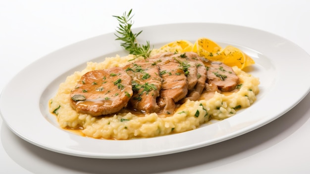 tender veal scallopini served with lemon butter sauce and risotto