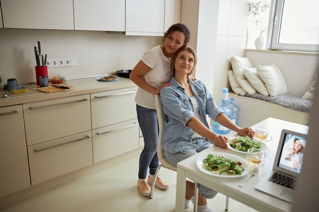 Tender woman showing her love for partner