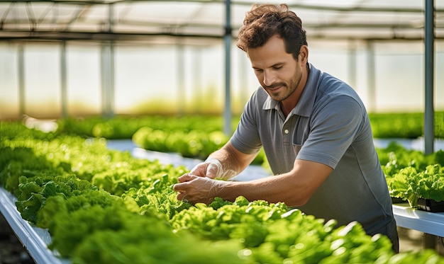 Tending to Lettuce in a Greenhouse Filled With Natural Light