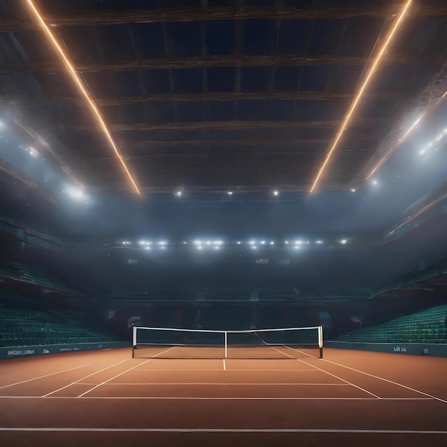 Tennis arena at night with spotlights