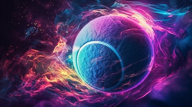 Tennis Ball Background with Blue Flames