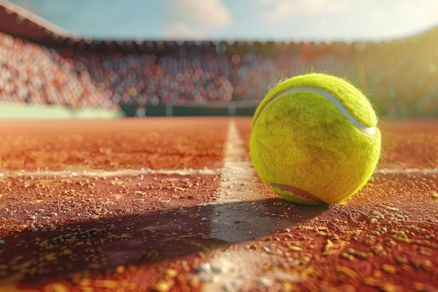 Tennis Ball on Court in Stadium with People Ready to Watch Match