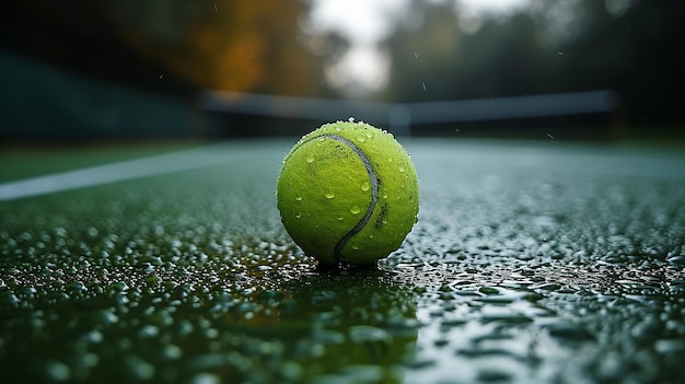 Tennis Ball on Court with Bokeh Background