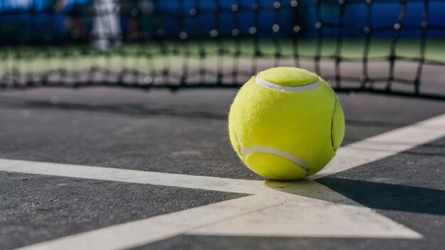 Tennis ball at the hard court corner line