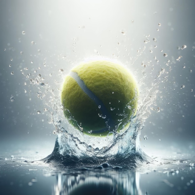 tennis ball on the water splash with simple background