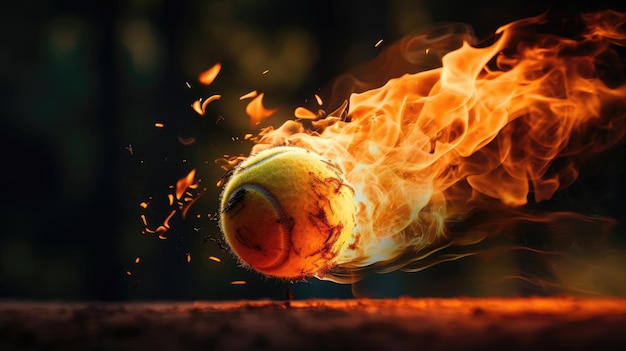 Tennis ball with a fire trail during a match