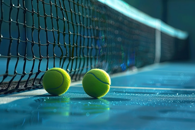 Tennis Balls on Blue Paddle Tennis Court by the Line