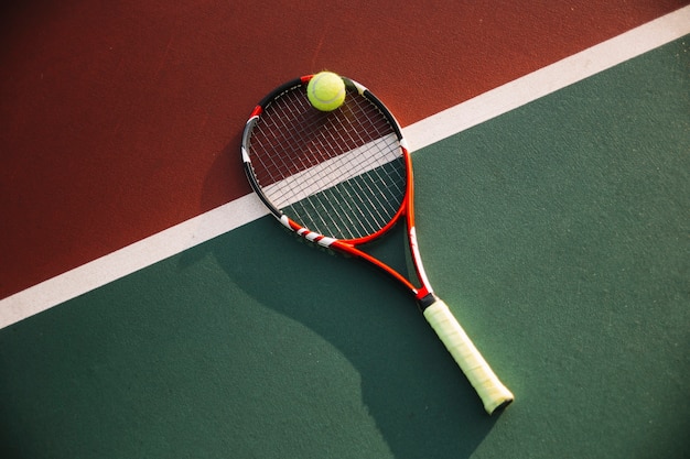 Tennis equipment on the tennis field