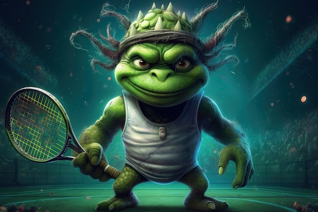 Tennis player alien character illustration generative ai