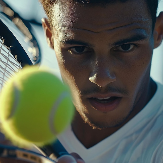 Photo tennis player hitting a tennis ball with a racket