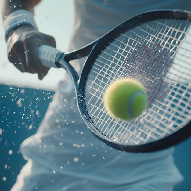 Photo tennis player hitting a tennis ball with a racket