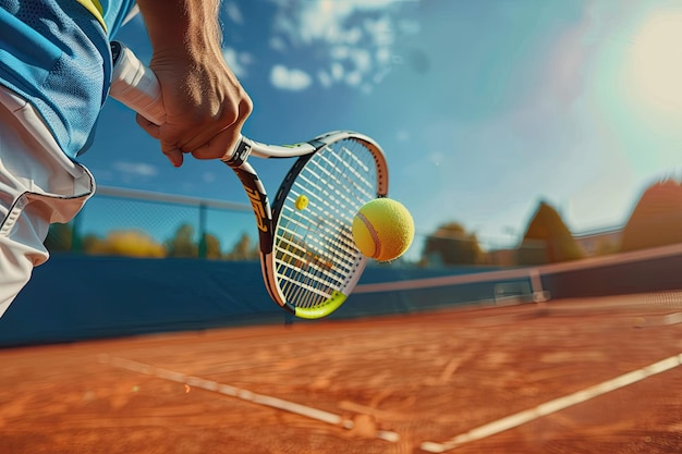 Tennis Player Holding Racket and Hitting Ball on Court