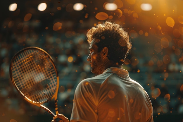 Photo tennis player holding a tennis racket in a stadium