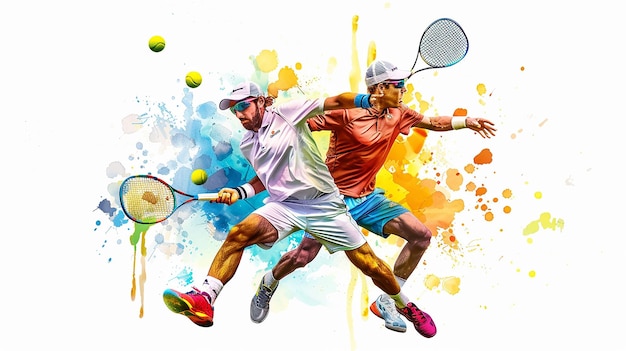 Tennis players playing on white background sport background