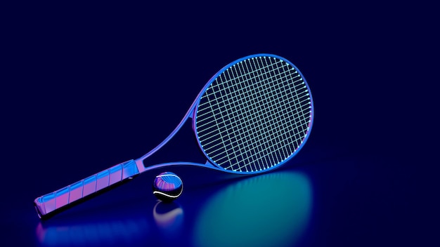 Tennis racket and ball 3d render blue