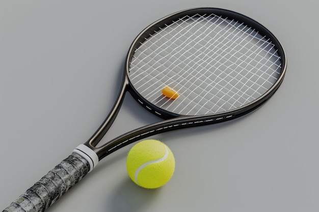 Tennis Racket and Ball on the Court