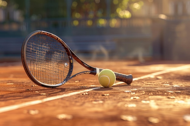 Tennis Racket and Ball on a Sunny Court