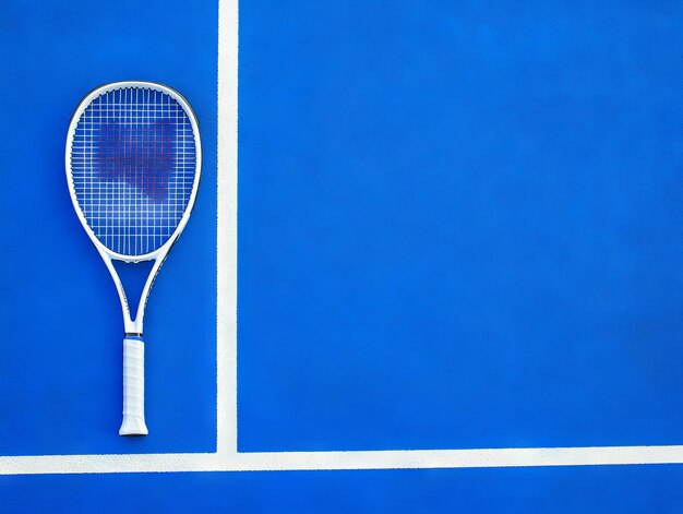 Photo tennis racket on blue court