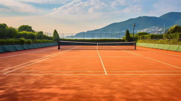 Tennis Tranquility A Pristine Court Awaits Players on a Warm Summer Day