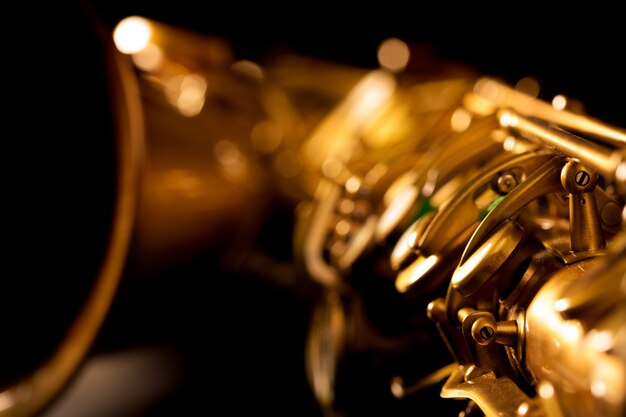 Photo tenor sax golden saxophone macro selective focus