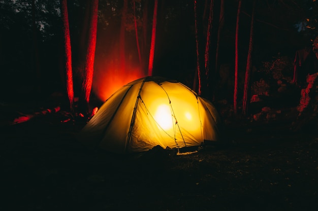 Tent burning at night during the campaign