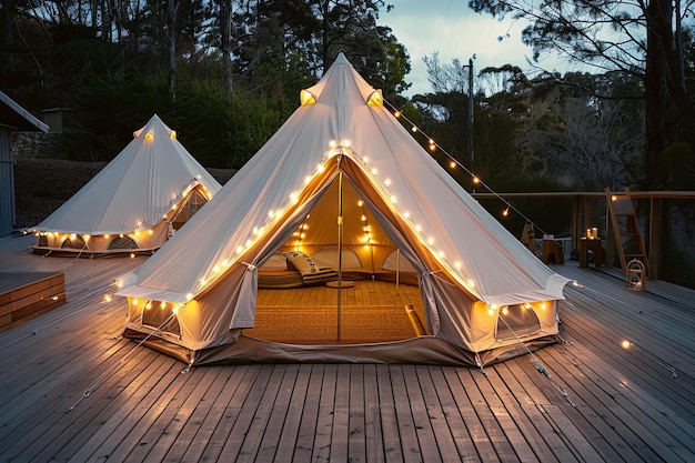 a tent with lights on it that says  night time