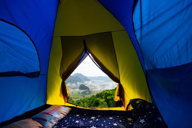 Tents and Camping Landscape Phu Langka National Park the landscape of misty mountains