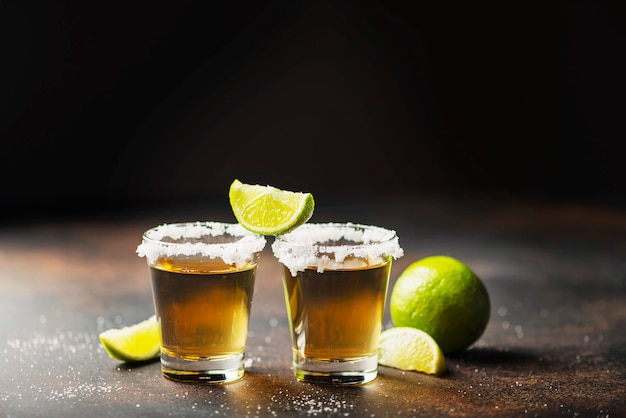 Tequila shots with lime