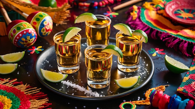 Photo tequila tasting experience with lime slices for cinco de mayo