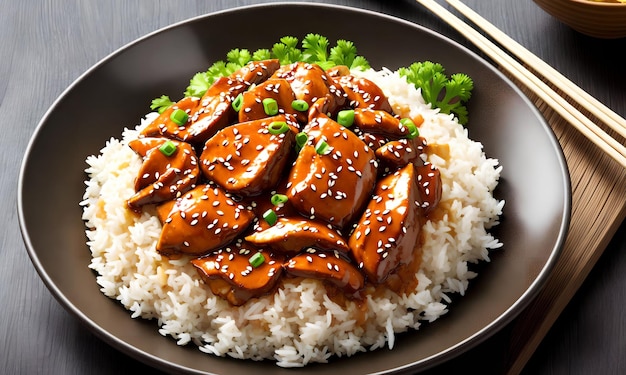 Teriyaki Chicken with rice generative art by AI