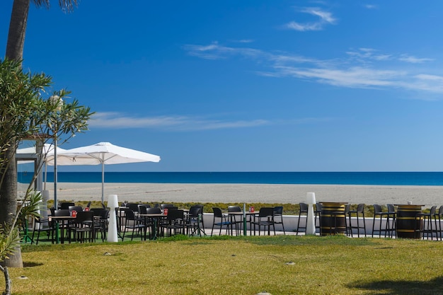 Terrace bar on beach waiting for tourists summer is approaching