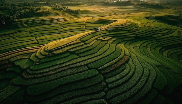 Terraced rice paddies curve through Sa Pa mountain landscape generated by AI