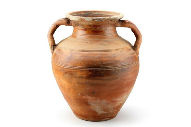 Terracotta amphora vase on white background