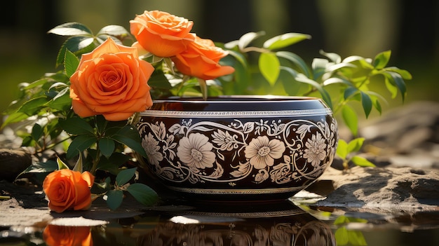 Terracotta bowl with designing pattern