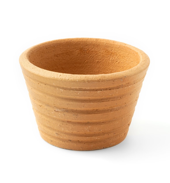 Terracotta pot isolated on a white background.