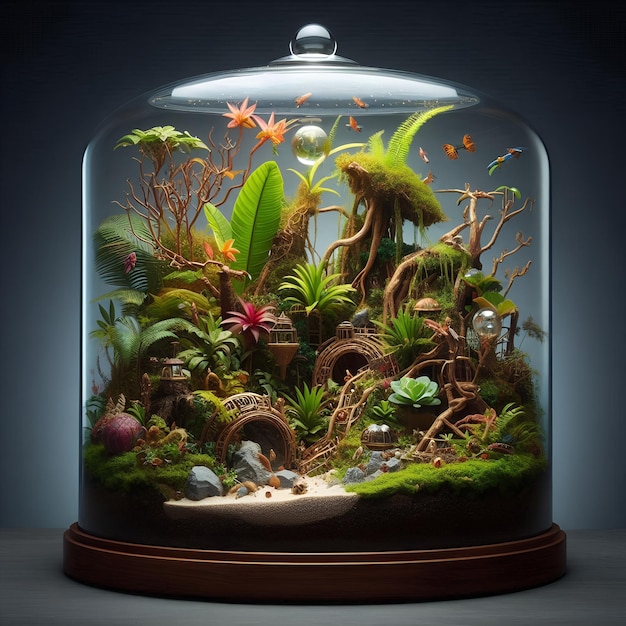 Terrarium with Beautiful Plants in Large Glass Container